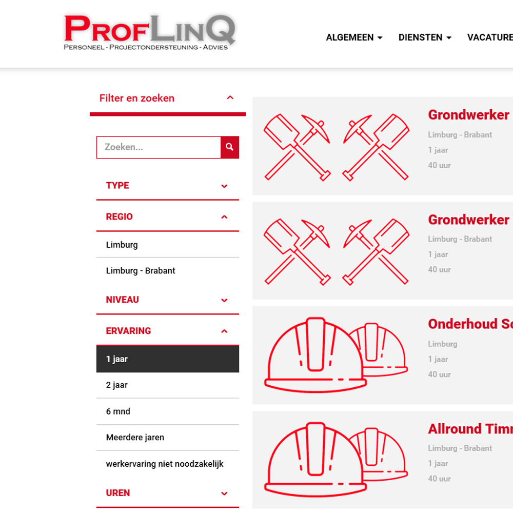 Een overzichtelijke lijst met vacatures, en uitgebreide filter mogelijkheden.