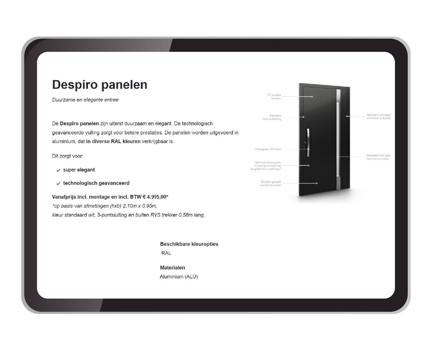 Bezoekers ontdekken de producten via meerdere pagina’s met details over verschillende deurtypes, kleuren en opties.