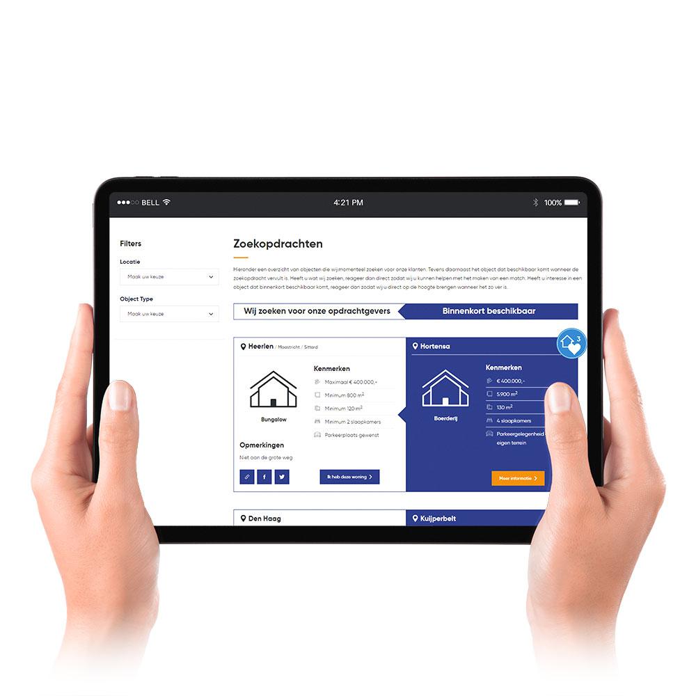 Alle zoekopdrachten van klanten zijn online inzichtelijk, via de eigen website van de Dynamis Partner Makelaar.