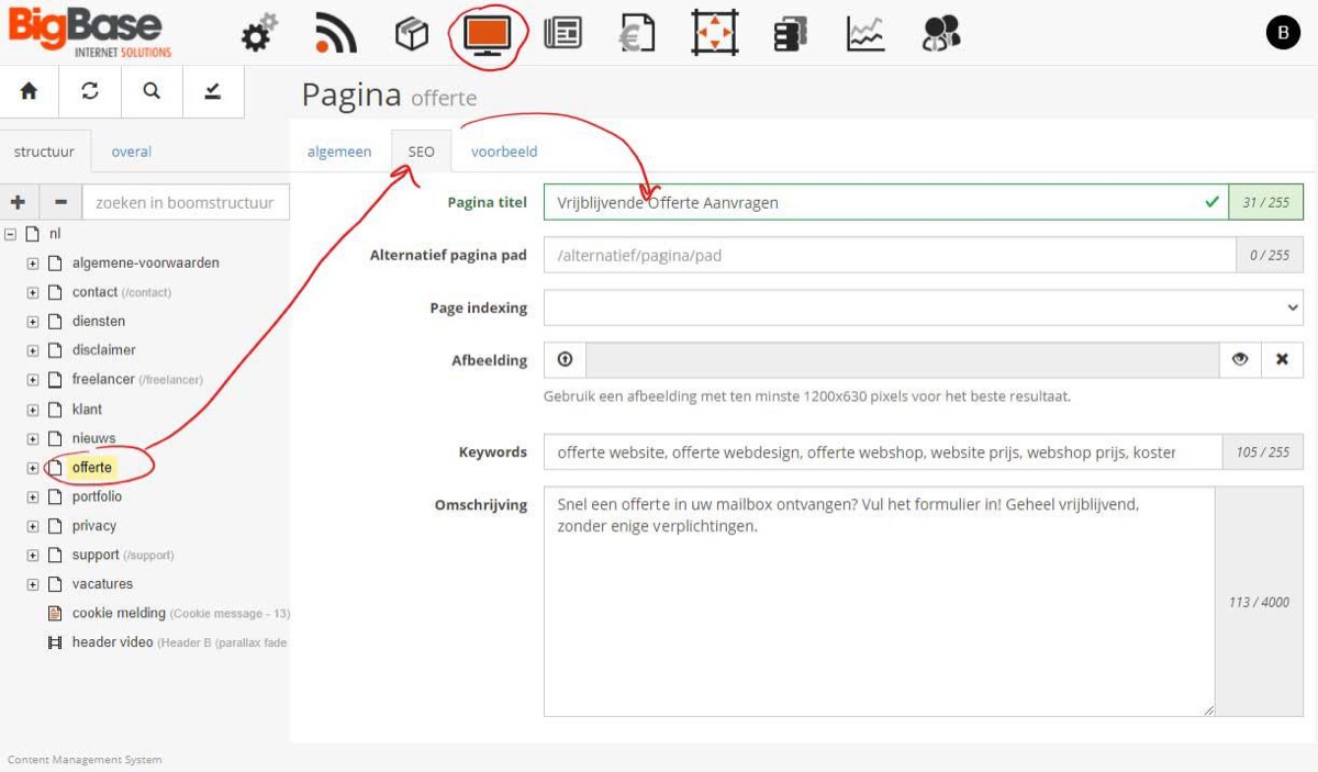 Set the page title in the SEO tab