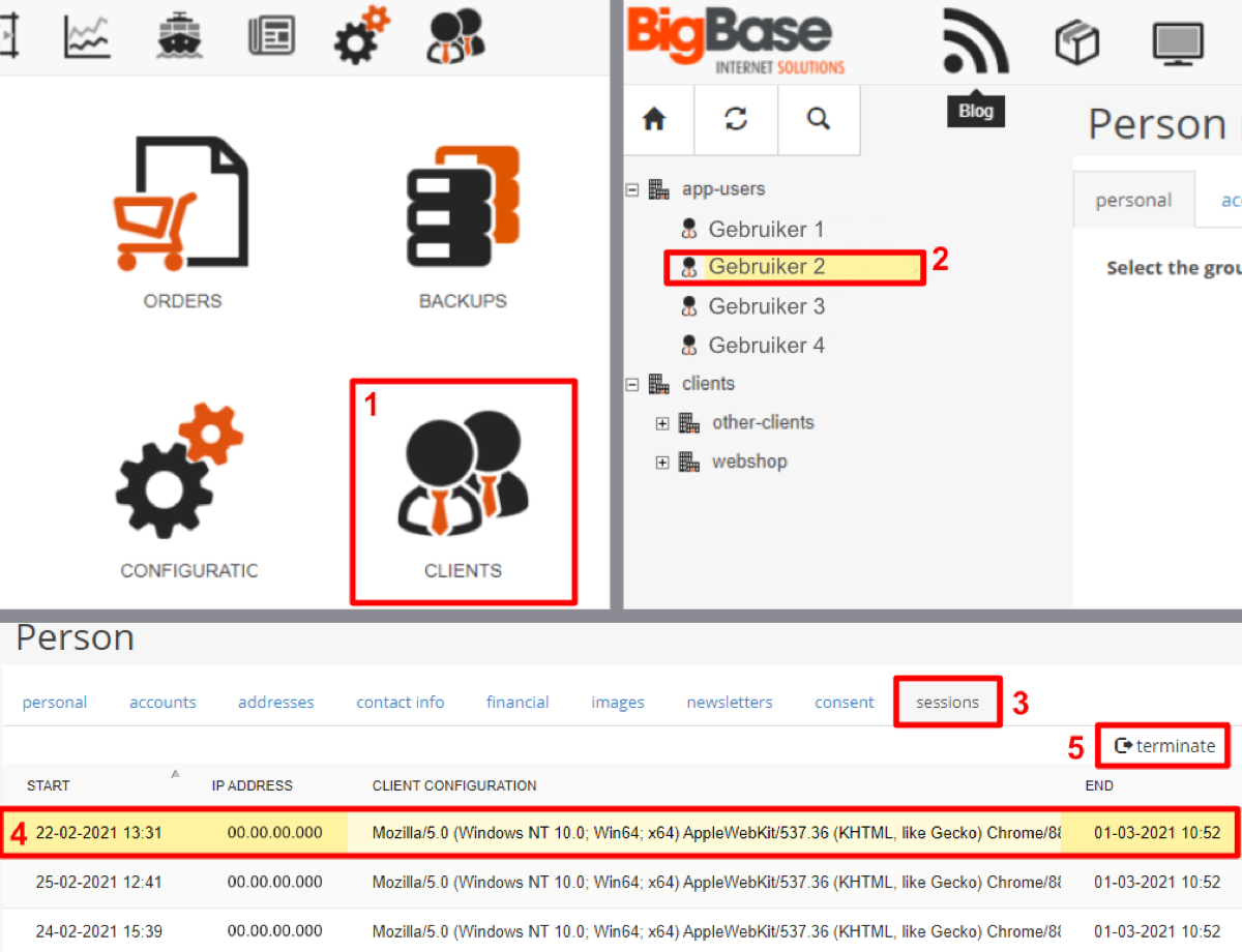 An administrator terminates an active user session